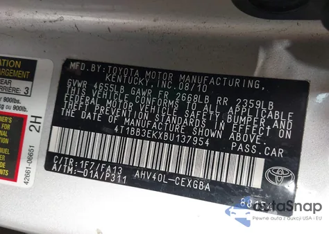 2011 Toyota Camry Hybrid из США, поврежденный, VIN 4T1BB3EKXBU137954